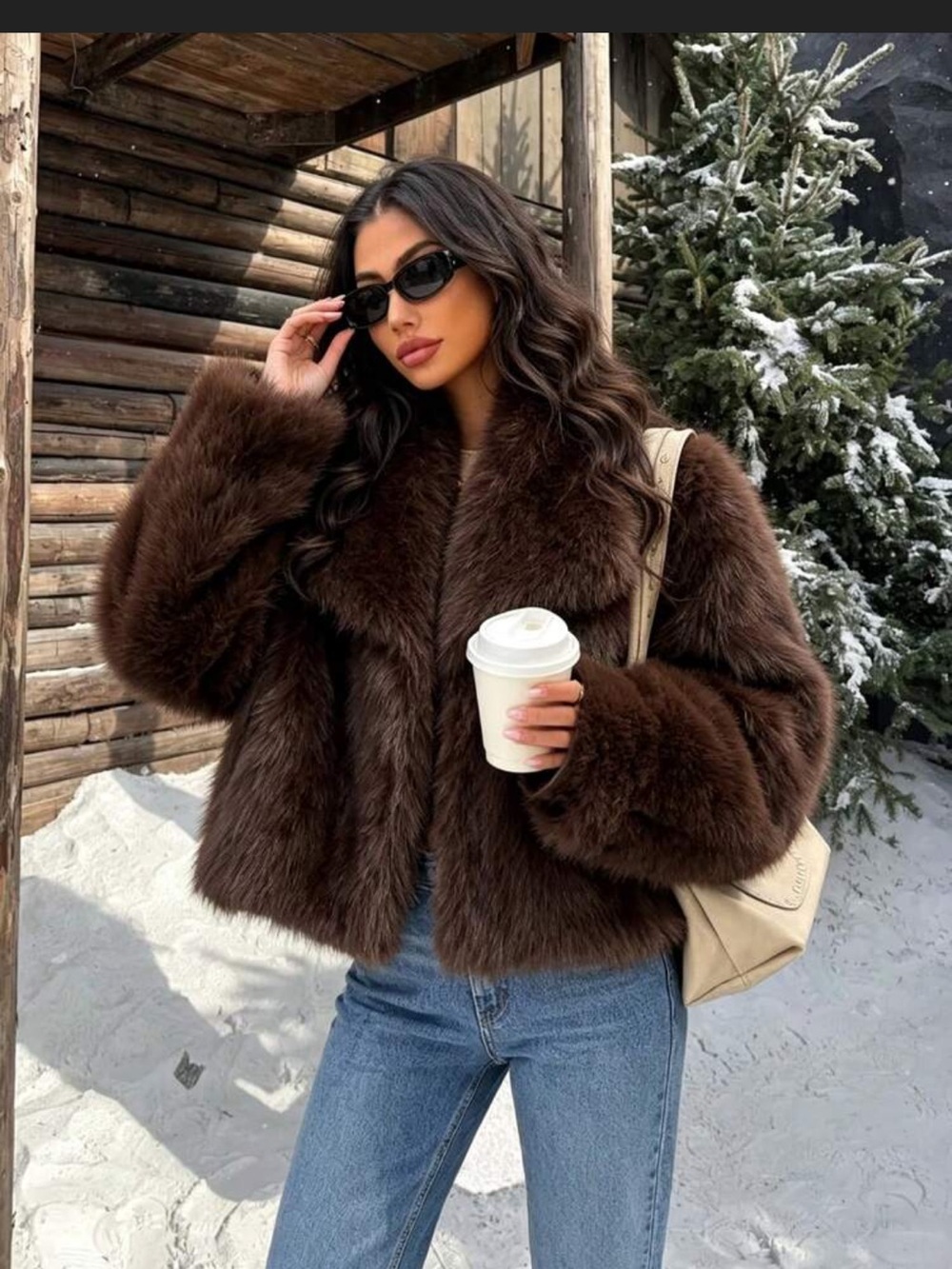 Cozy Faux Fur Teddy Jacket in Chocolate Brown